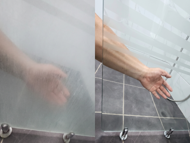 샤워부스 유리 물때 제거 비포 애프터